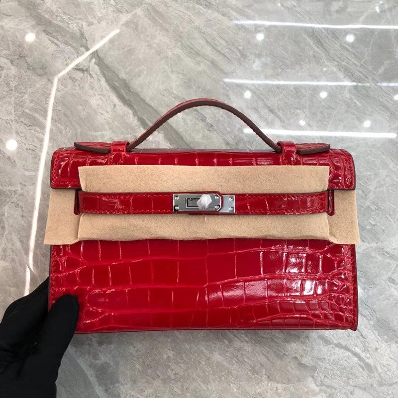 2025 Crocodile Pattern Kelly Bag, Shoulder And Crossbody Handbag, First Layer Cowhide Casual Women'S Small Square Bag, Versatile - Image 1