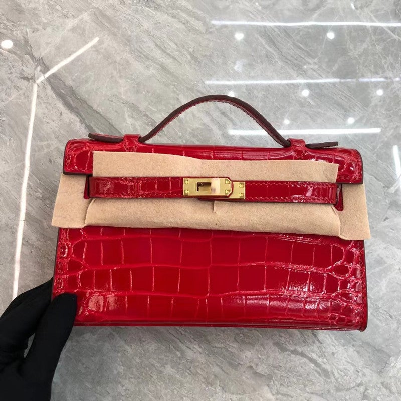 2025 Crocodile Pattern Kelly Bag, Shoulder And Crossbody Handbag, First Layer Cowhide Casual Women'S Small Square Bag, Versatile - Image 5