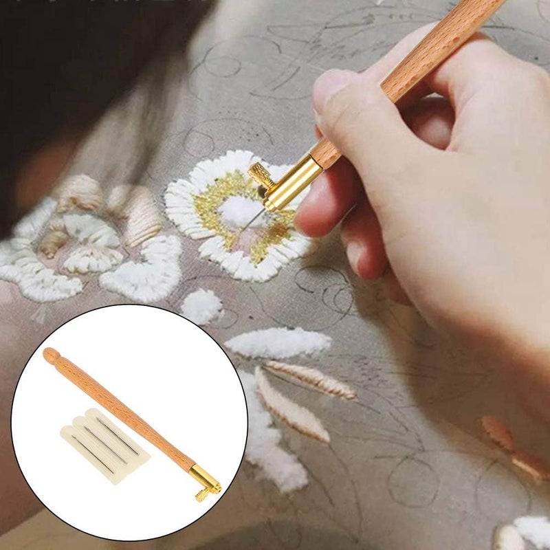Jasol Embroidery Crochet Hooks with 3 Needles, Tambour Needle, French Crochet Embroidery Beading Tool Set, Embroidery Beading Needle Tools Sequin Beads Aari Needles (Brown Colour) - Image 3