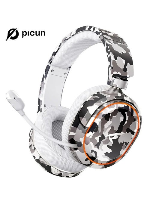 Picun UG-08S Wireless Gaming Headset, 2.4GHz Ultra-Low Latency Wireless Gaming Headphone with Noise-canceling Microphone, 7.1 Surround Sound with Immersive Experience, Glowing LED Lights, USB-C transmitter with USB-A adapter for PS5, PS4, PC