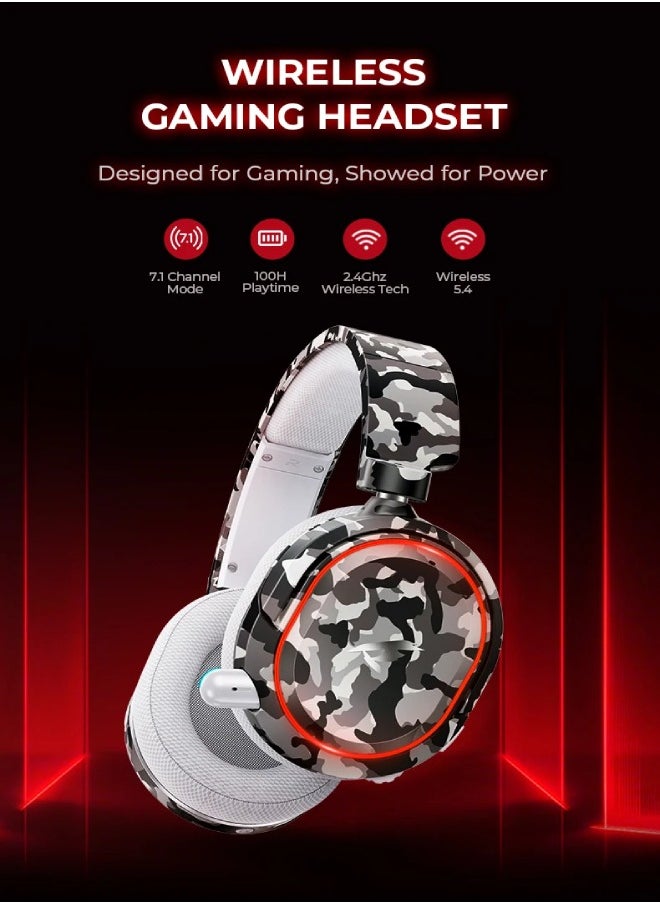 Picun - Picun UG-08S Wireless Gaming Headset, 2.4GHz Ultra-Low Latency Wireless Gaming Headphone with Noise-canceling Microphone, 7.1 Surround Sound with Immersive Experience, Glowing LED Lights, USB-C transmitter with USB-A adapter for PS5, PS4, PC - Image 1
