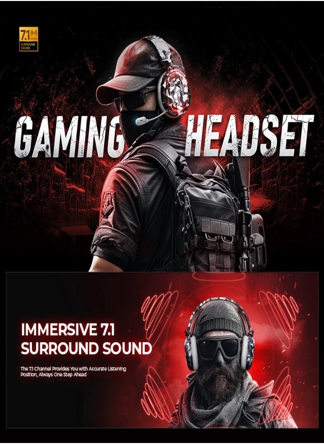 Picun - Picun UG-08S Wireless Gaming Headset, 2.4GHz Ultra-Low Latency Wireless Gaming Headphone with Noise-canceling Microphone, 7.1 Surround Sound with Immersive Experience, Glowing LED Lights, USB-C transmitter with USB-A adapter for PS5, PS4, PC - Image 1