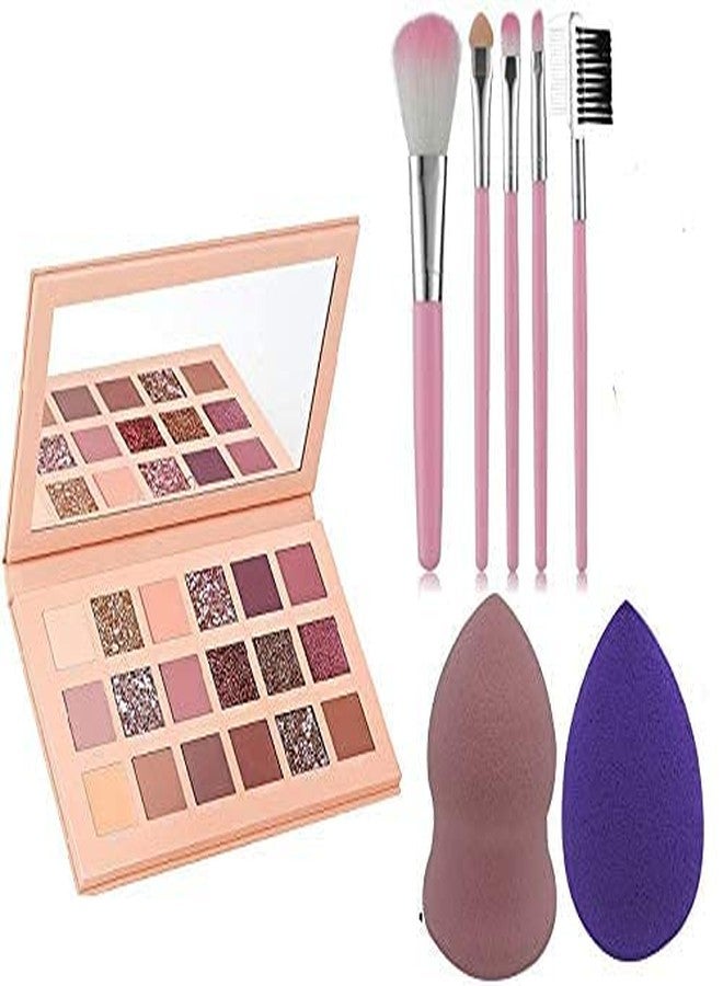 Glowhouse Professional Combo Of Nude Eye Shadow Palette With 5Pc Brush & 2 Puff Shimmery & Matte Finish - Image 1