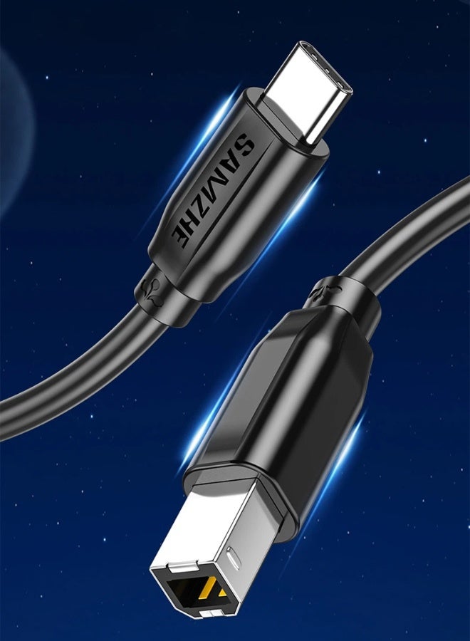 SAMZHE كابل بيانات طابعة من نوع USB-C إلى USB 2.0 Type-B بطول 3 أمتار، سلك طابعة بمنفذ مربع من النوع C، سرعة نقل عالية تصل إلى 480 ميجابت في الثانية، متوافق مع طابعات إبسون وإتش بي وكانون (أسود) - Image 3