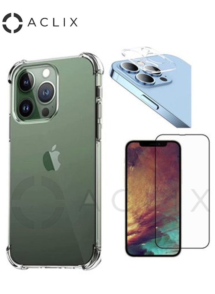 ACLIX Apple iPhone 14 ProMax with A 3D Black Border Glass Screen Protector 6.7 inch Shockproof Protective Case, Soft Scratch-Resistant Protection Case with Camera Lens For iPhone 14 Pro Max (Pack of 3)