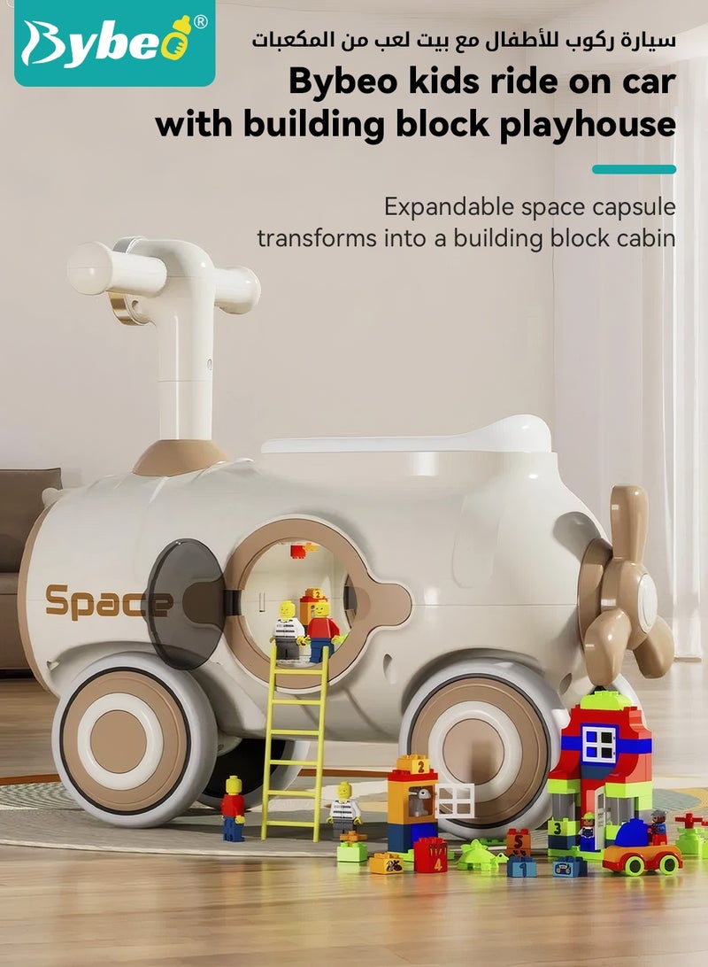 بيبو سيارة ركوب للأطفال، سيارة أرجوحة ممتدة للأطفال مع مكعبات بناء، سيارات أطفال سحرية للأولاد والبنات، ألعاب ركوب للأطفال الصغار، مع عجلات صامتة، ضوء، موسيقى وكبسولة فضائية، للركوب مع الوالدين - Image 2