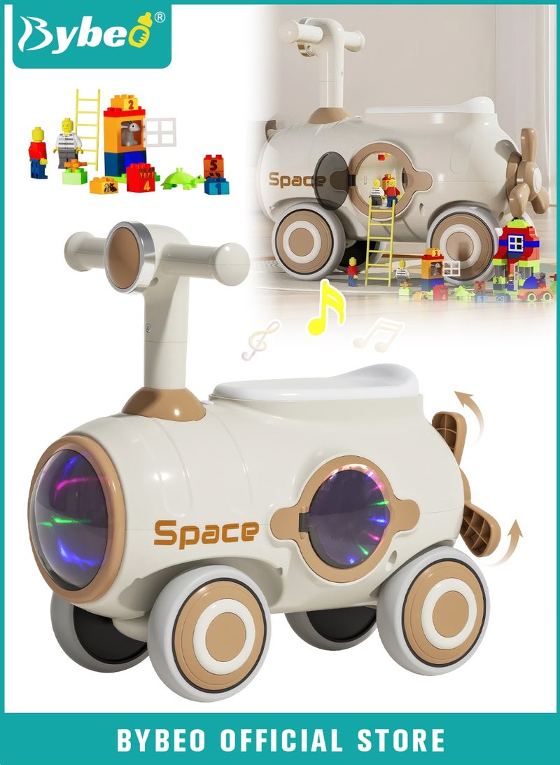 بيبو سيارة ركوب للأطفال، سيارة أرجوحة ممتدة للأطفال مع مكعبات بناء، سيارات أطفال سحرية للأولاد والبنات، ألعاب ركوب للأطفال الصغار، مع عجلات صامتة، ضوء، موسيقى وكبسولة فضائية، للركوب مع الوالدين - Image 1