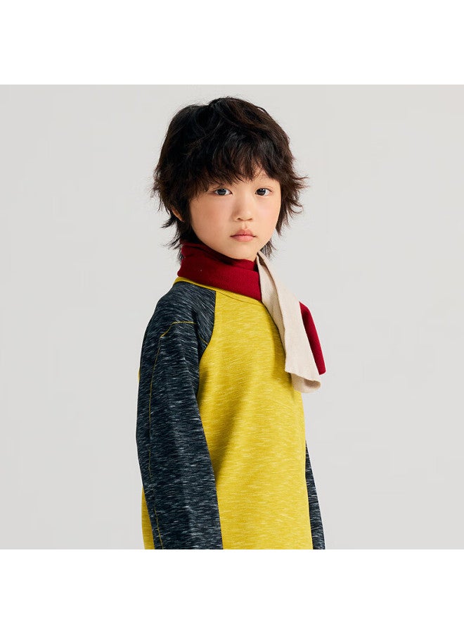 MIPO Mipu Kids Autumn Winter New Raglan Sleeve Colorblock Soft Stretchy Skin-friendly Base Shirt Yellow 120cm - Image 3