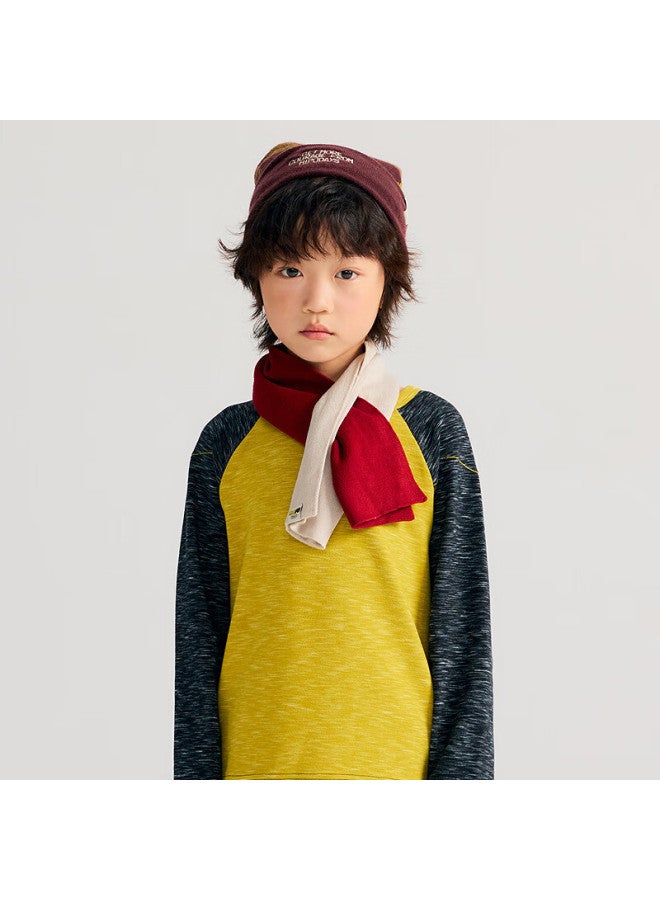 MIPO Mipu Kids Autumn Winter New Raglan Sleeve Colorblock Soft Stretchy Skin-friendly Base Shirt Yellow 120cm - Image 2