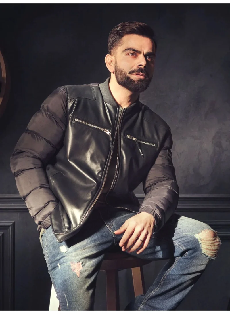 روجن Men's Casual Slim Fit Biker Jacket | Black