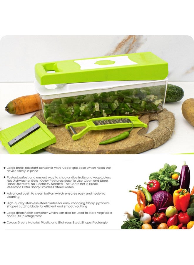 Rylan 12 in 1 Multipurpose Chopper, Fruits & Vegetable Cutters, Grater Peeler Chipser, Unbreakable Food Grade Body, Easy Push to Clean Button Slicer Dicer, Chopper for Kitchen (Green, Plastic) - Image 4