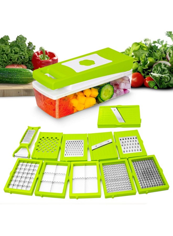 Rylan 12 in 1 Multipurpose Chopper, Fruits & Vegetable Cutters, Grater Peeler Chipser, Unbreakable Food Grade Body, Easy Push to Clean Button Slicer Dicer, Chopper for Kitchen (Green, Plastic) - Image 1