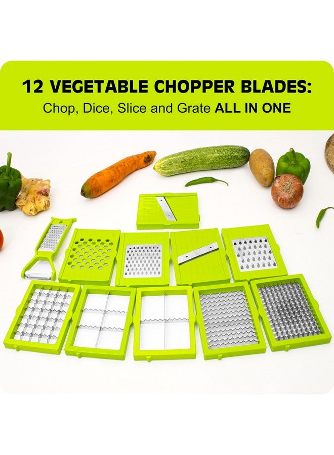 Rylan 12 in 1 Multipurpose Chopper, Fruits & Vegetable Cutters, Grater Peeler Chipser, Unbreakable Food Grade Body, Easy Push to Clean Button Slicer Dicer, Chopper for Kitchen (Green, Plastic) - Image 2