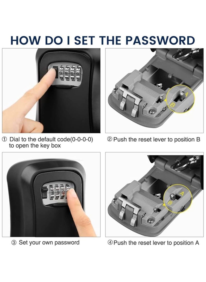 Generic Key Safe Box Code Lock-Storage Key Box Outdoor Wall Mounted Security Password Key Box 4 Combination Code Key Storage Lock Box(black)  - Image 2