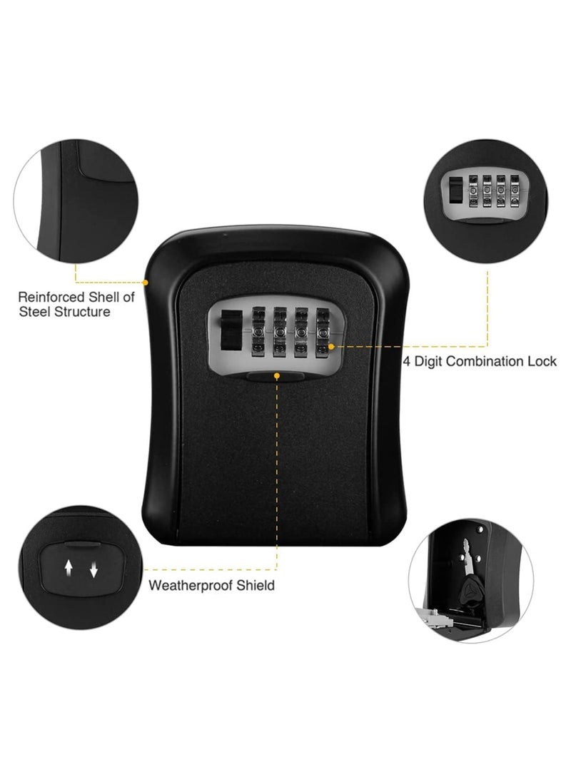 Generic Key Safe Box Code Lock-Storage Key Box Outdoor Wall Mounted Security Password Key Box 4 Combination Code Key Storage Lock Box(black)  - Image 4