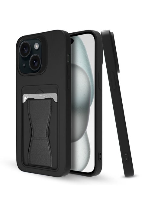 Silicone TPU With Card Holder Case Cover For Apple iPhone 15 Plus 2023 Black