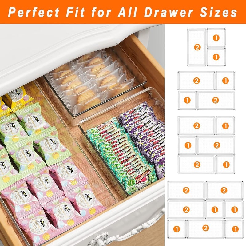 Kuber Industries 24 Pcs Set Multi-Purpose Transparent Drawer Organizers | Plastic Trays for Storage Kitchen & Aesthetic Dressing Table Organisers for Cosmetics, Makeup & Stationery | Transparent - Image 5