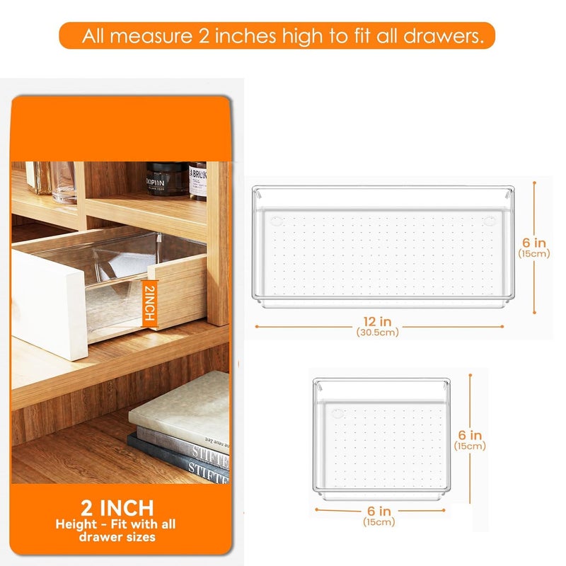 Kuber Industries 24 Pcs Set Multi-Purpose Transparent Drawer Organizers | Plastic Trays for Storage Kitchen & Aesthetic Dressing Table Organisers for Cosmetics, Makeup & Stationery | Transparent - Image 3