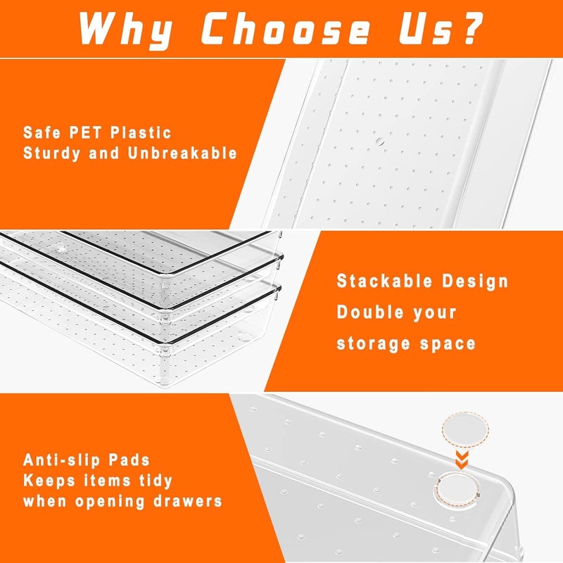 Kuber Industries 24 Pcs Set Multi-Purpose Transparent Drawer Organizers | Plastic Trays for Storage Kitchen & Aesthetic Dressing Table Organisers for Cosmetics, Makeup & Stationery | Transparent - Image 2