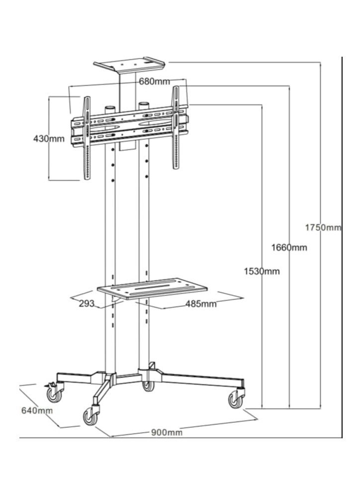 Adjustable Rolling TV Cart for Flat Screen TVs Up to 132 lbs - Image 4