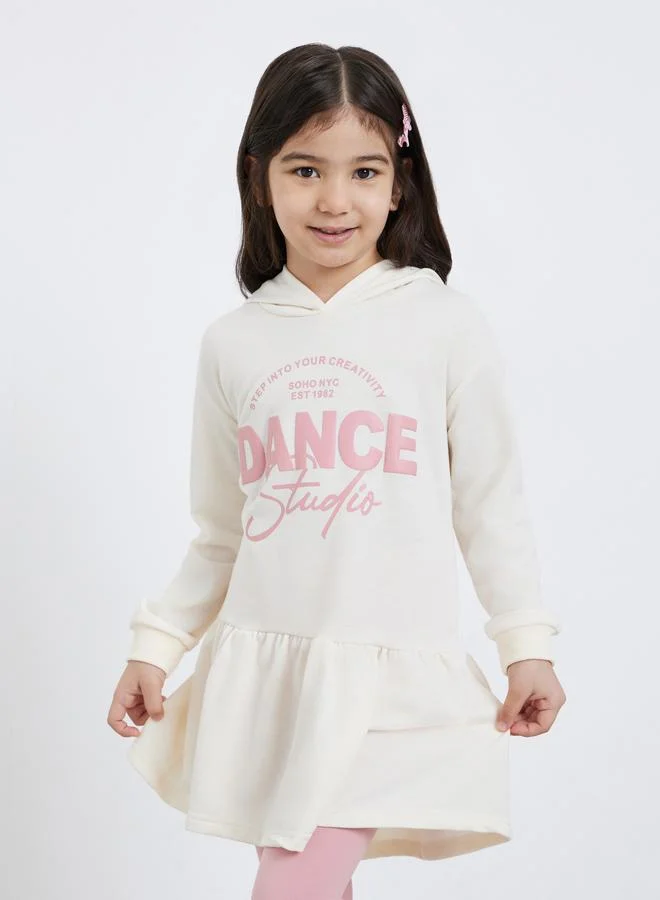Styli Styli Girls Printed Hoodie Dress and Leggings Set