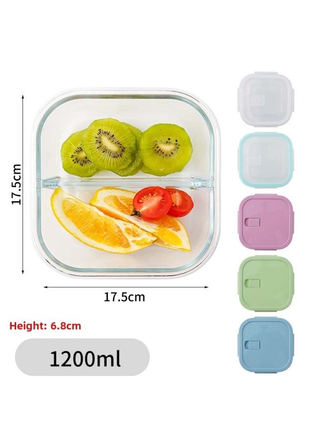Generic - Glass Lunch Box Bento Box Fresh-keeping Bowl Sealed Box Lunch Box Fresh-keeping Box Can Enter Microwave Glass Bowl Fruit Box-Specifications:Extra Large Two-partition 1200ml-Color:Transparent Color - Image 1