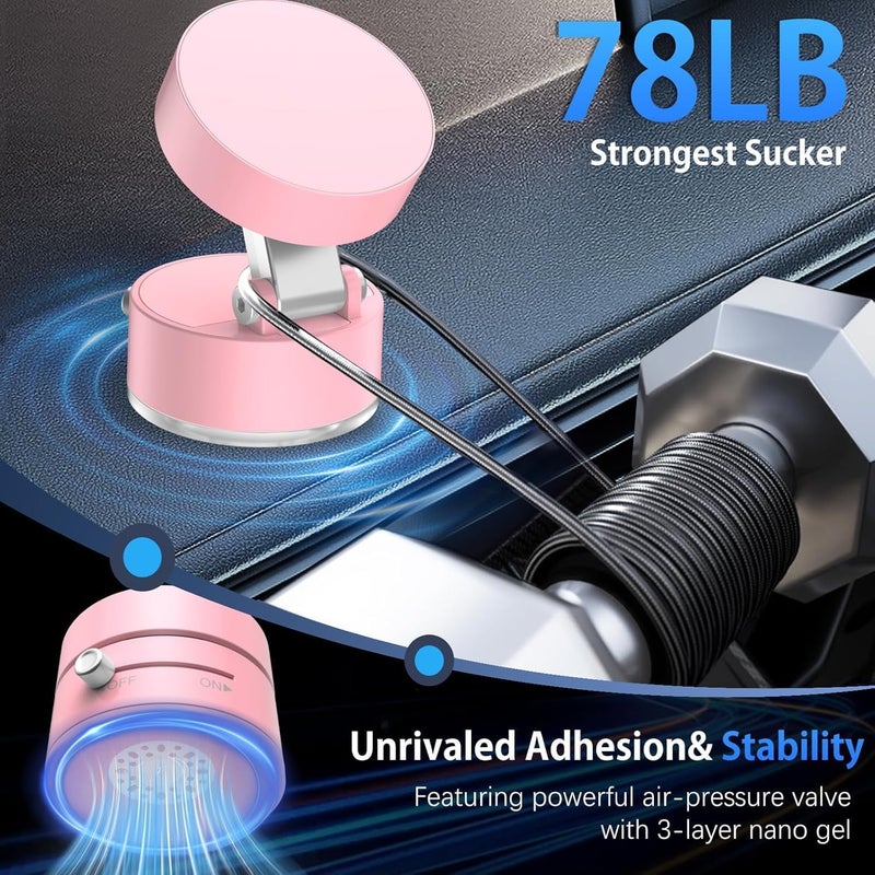 TMOHRA Vacuum Suction Magnetic Car Phone Holder,Double-Sided Upgrade Suction 360° Rotatable & Folding Phone Mount with Strong Grip,Hands-Free Use in Car/Gym/Mirror for All Phones (Pink) - Image 4