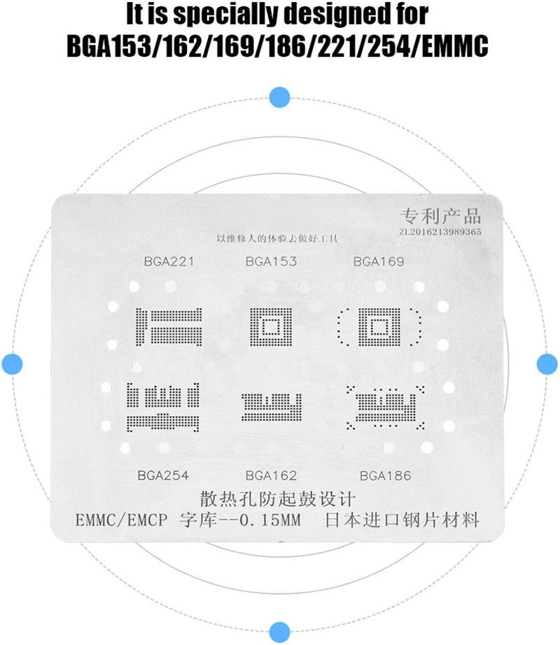 klarako BGA Stencils, BGA Reballing Stencil Kits, Template Mesh Directly Heat Set Kit, for BGA153/ 162/169/ 186/221/ 254/ EMMC - Image 5