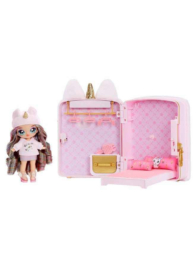 Na! Na! Na! Surprise 3In1 Backpack Bedroom Unicorn Playset Britney Sparkles Fashion Doll Fuzzy Pink Unicorn Backpack Closet With Pillows & Blanket Kids Gift Ages 4 5 6 7 8+  - Image 1