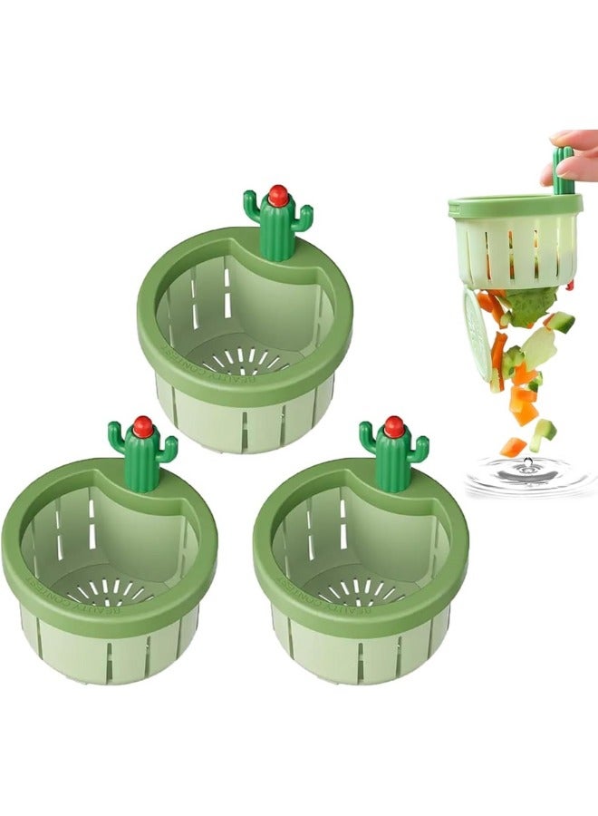 3PCS Cactus Kitchen Sink Drain Strainer, Press Automatic Dumping Basket, Multi-Functional Home Use Sink Draining Basket Filter Net Lifting Basket, Kitchen Waste Collector Filter for Sinks (Green) - Image 1