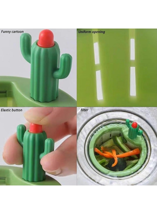 3PCS Cactus Kitchen Sink Drain Strainer, Press Automatic Dumping Basket, Multi-Functional Home Use Sink Draining Basket Filter Net Lifting Basket, Kitchen Waste Collector Filter for Sinks (Green) - Image 5