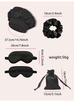TTESL Women's Silk Satin Sleeping Set - Hair-Caring Bonnet with Matching Eye Mask & Scrunchie, Elastic Black Night Cap for Comfortable Sleep  - Image 3