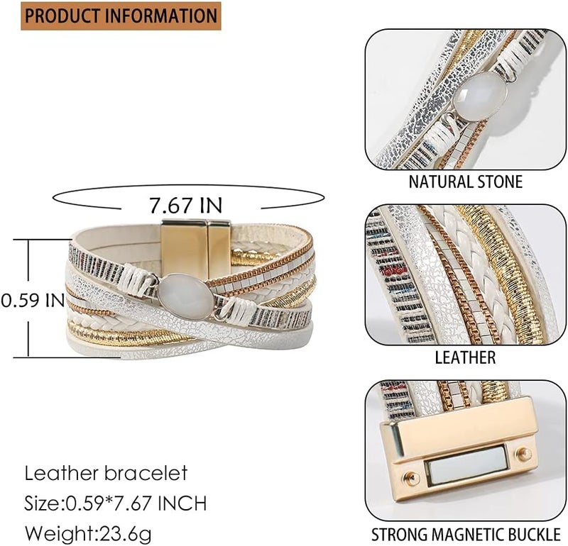 Vercret Leather Wrap Bracelet for Women - Multi-Layer Bracelets with Magnetic Clasp Bangle Cuff Stacked Bracelet for lady and Mother - Image 4