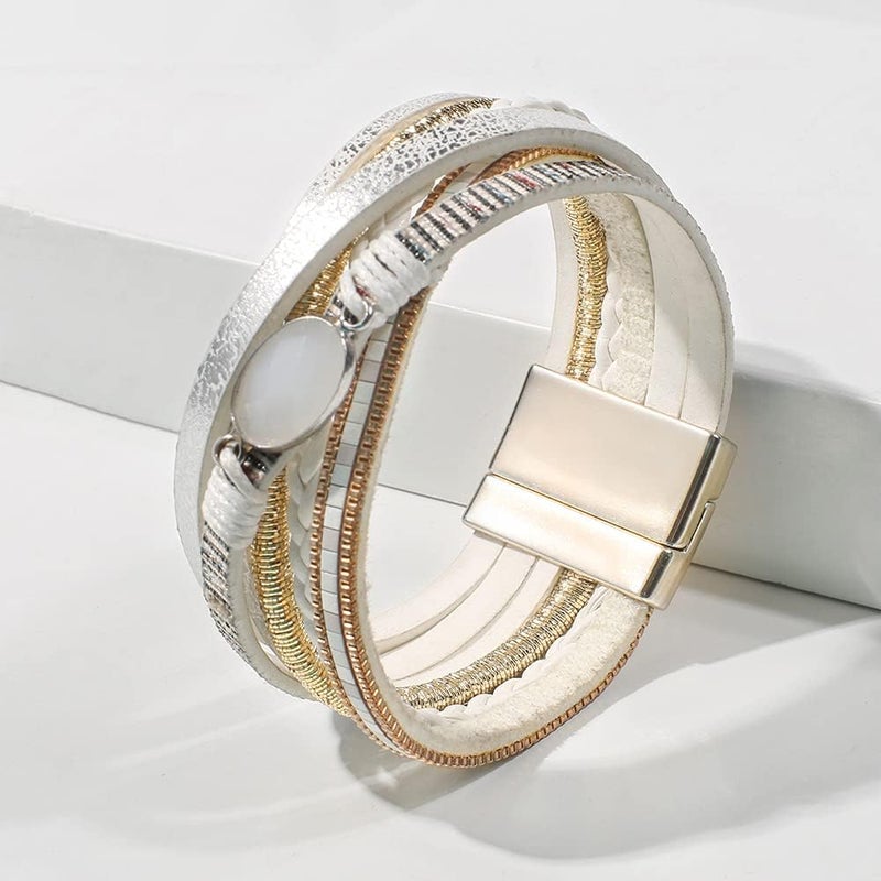 Vercret Leather Wrap Bracelet for Women - Multi-Layer Bracelets with Magnetic Clasp Bangle Cuff Stacked Bracelet for lady and Mother - Image 3
