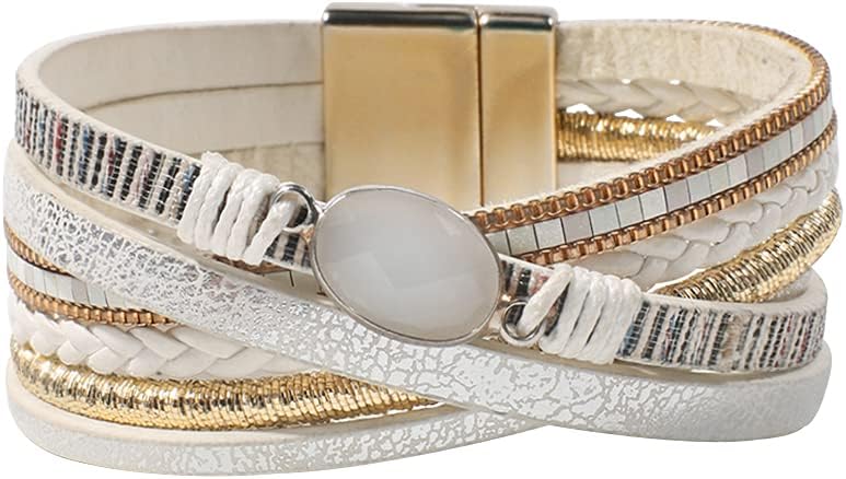 Vercret Leather Wrap Bracelet for Women - Multi-Layer Bracelets with Magnetic Clasp Bangle Cuff Stacked Bracelet for lady and Mother - Image 1
