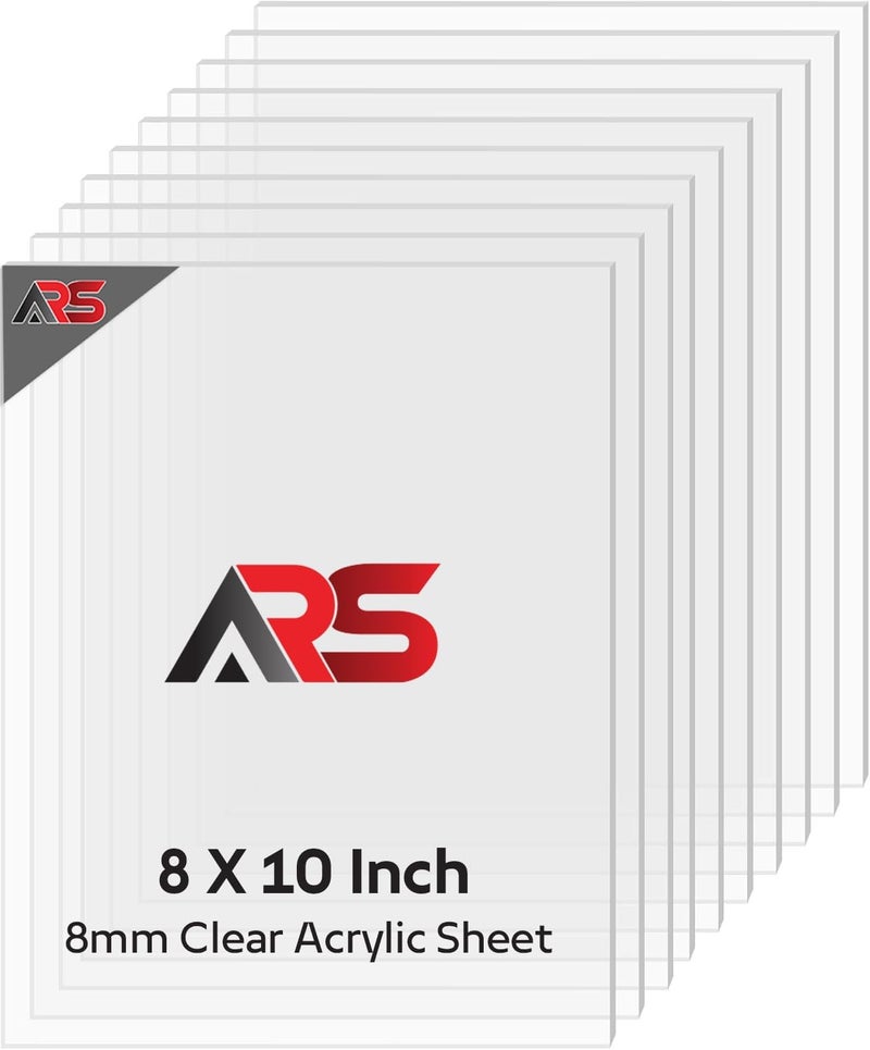 اي ار اس ألواح أكريليك شفافة من نوع ARS، مصنوعة من زجاج شبكي مصبوب، مقاس 8 × 10 بوصات، سمك 8 مم، عبوة من 10 قطع - Image 1
