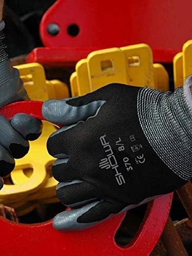 SHOWA Atlas 370 Nitrile Palm Coated General Purpose Work Gloves with Nylon Liner, Black, X-Large (12 Pair) - Image 4