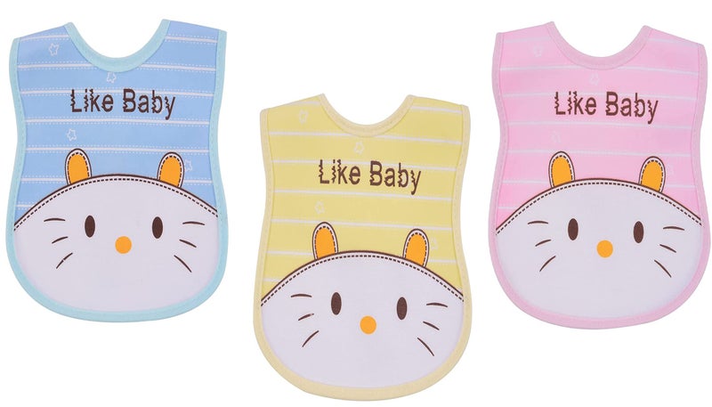 Tinny Tots Pack of 3 Baby Double Layered Waterproof Feeding Aprons Bibs Cute Attractive Designs Drool Bibs With Snaps Set For New Borns/Toddlers (DESIGN 1;LIKE BEAR) - Image 2