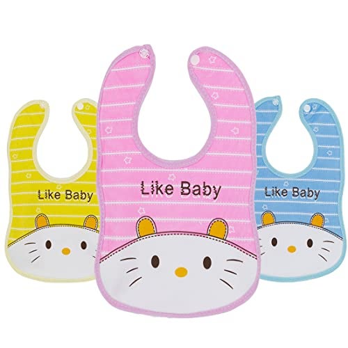 Tinny Tots Pack of 3 Baby Double Layered Waterproof Feeding Aprons Bibs Cute Attractive Designs Drool Bibs With Snaps Set For New Borns/Toddlers (DESIGN 1;LIKE BEAR) - Image 1
