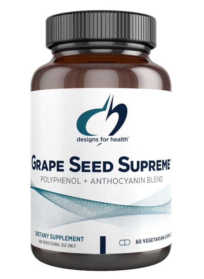 designs for health - Grape Seed Supreme - 200mg Grapeseed Extract Supplement with Grape Skin + Muscadine Grape - Non-GMO Polyphenol + Anthocyanin Antioxidant Blend (60 Capsules) - Image 1