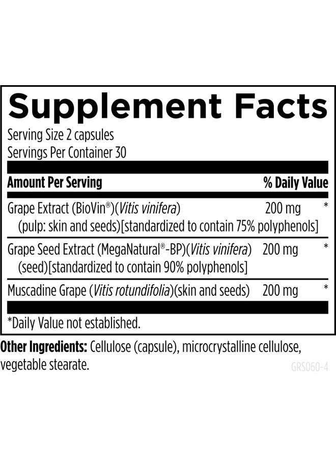 designs for health - Grape Seed Supreme - 200mg Grapeseed Extract Supplement with Grape Skin + Muscadine Grape - Non-GMO Polyphenol + Anthocyanin Antioxidant Blend (60 Capsules) - Image 1