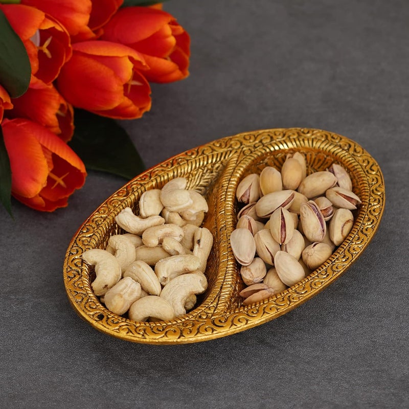 Webelkart Premium Metal Dual Space Dry Fruit Serving Tray Snacks Floating Flowers for Home Decoration Table Dining Dcor Mouth Freshener Container Diwali Decor Items - Image 1