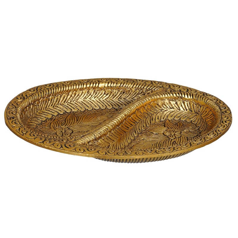 Webelkart Premium Metal Dual Space Dry Fruit Serving Tray Snacks Floating Flowers for Home Decoration Table Dining Dcor Mouth Freshener Container Diwali Decor Items - Image 4