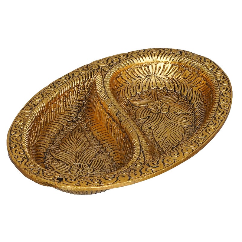 Webelkart Premium Metal Dual Space Dry Fruit Serving Tray Snacks Floating Flowers for Home Decoration Table Dining Dcor Mouth Freshener Container Diwali Decor Items - Image 2