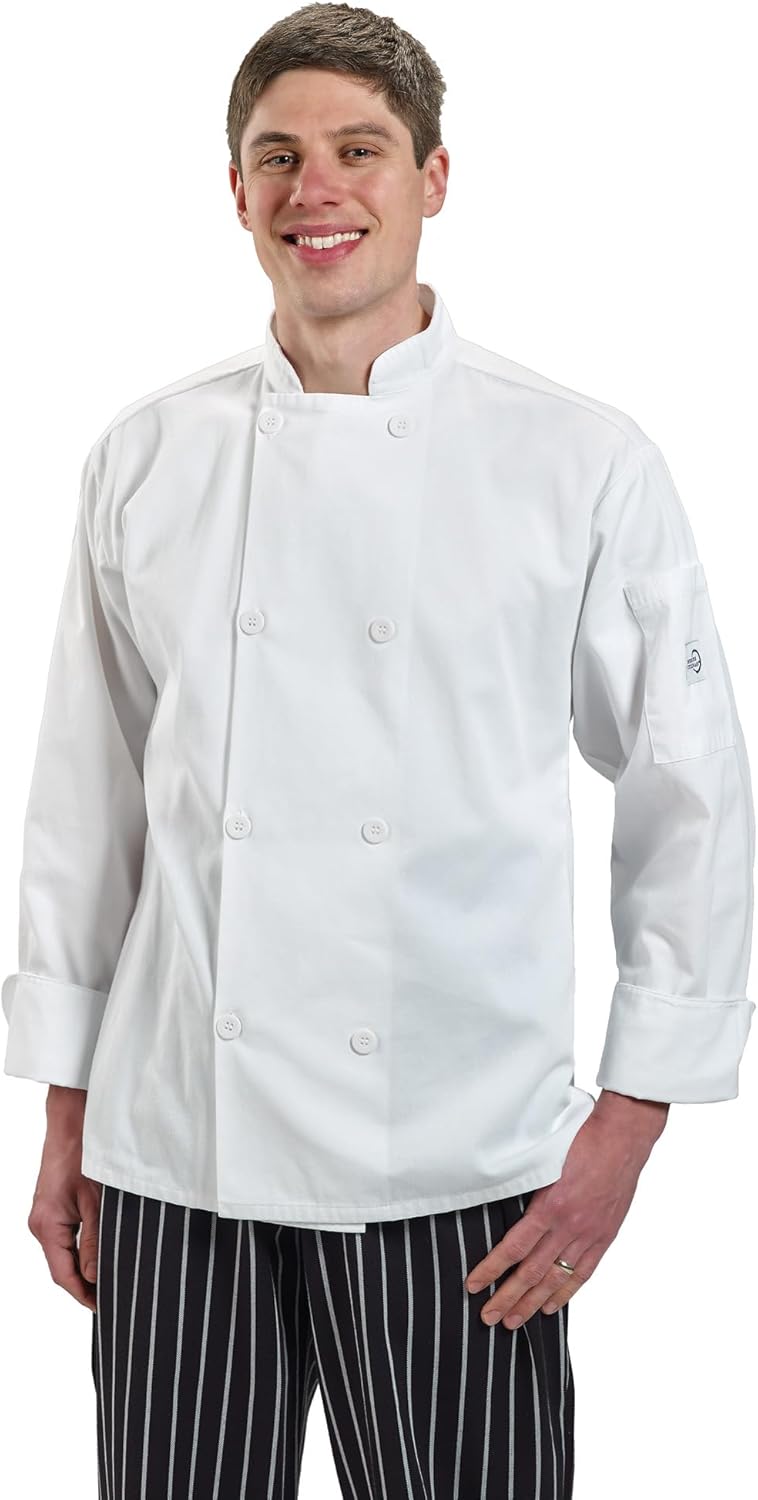 Mercer Culinary M60010WH6X Millennia Men's Cook Jacket with Traditional Buttons, 6X-Large, White - Image 3