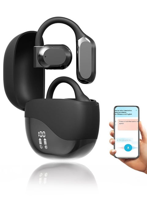Ai Translating Ear Buds, Wireless Bluetooth Translation Earbuds Real Time Language Translator, 144 Languages Play Music Bluetooth Over-Ear for Business Learning Travel, Black