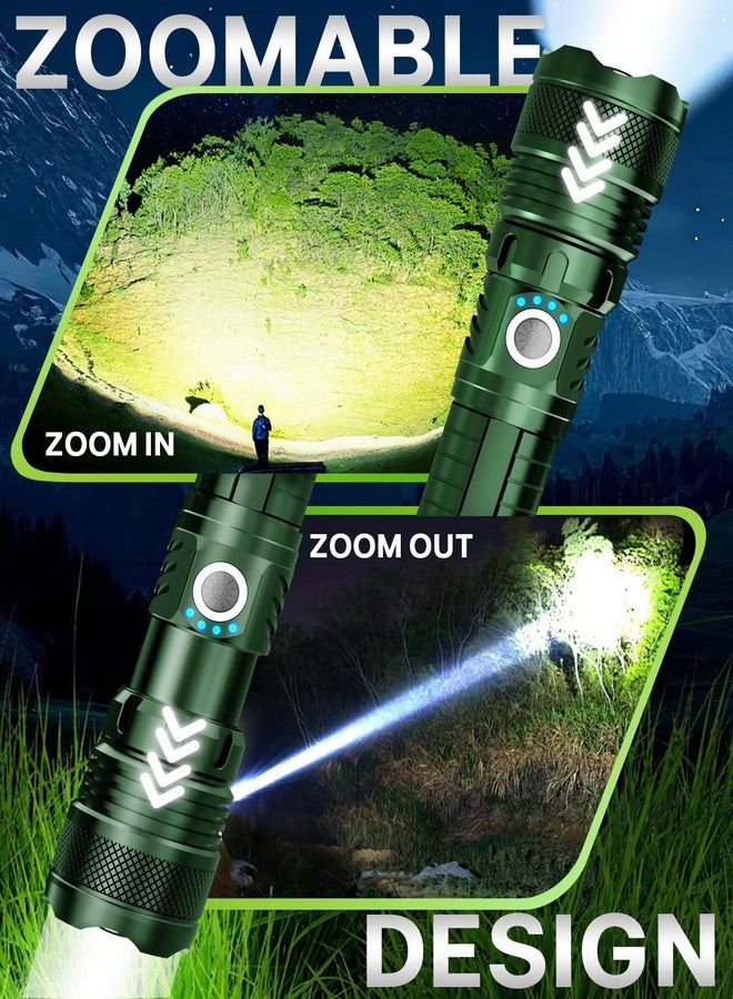 Victoper Green LED Flashlights, High Powered 1,000,000 Lumens Super Bright Tactical Flashlight, Rechargeable, 5 Modes Zoomable Waterproof Flash Lights for Emergency, Outdoor, Home, Camping - Image 4