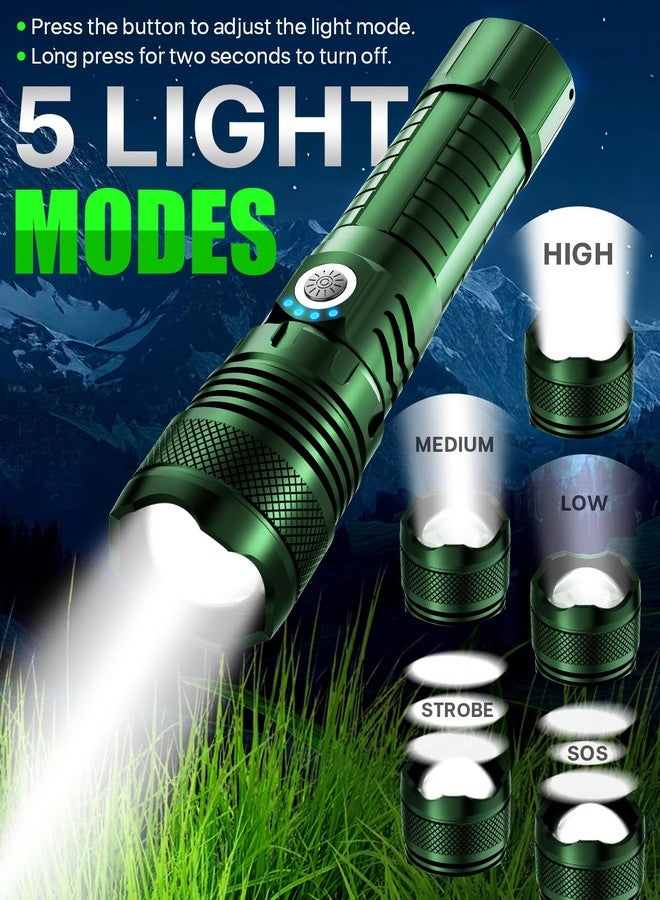 Victoper Green LED Flashlights, High Powered 1,000,000 Lumens Super Bright Tactical Flashlight, Rechargeable, 5 Modes Zoomable Waterproof Flash Lights for Emergency, Outdoor, Home, Camping - Image 3