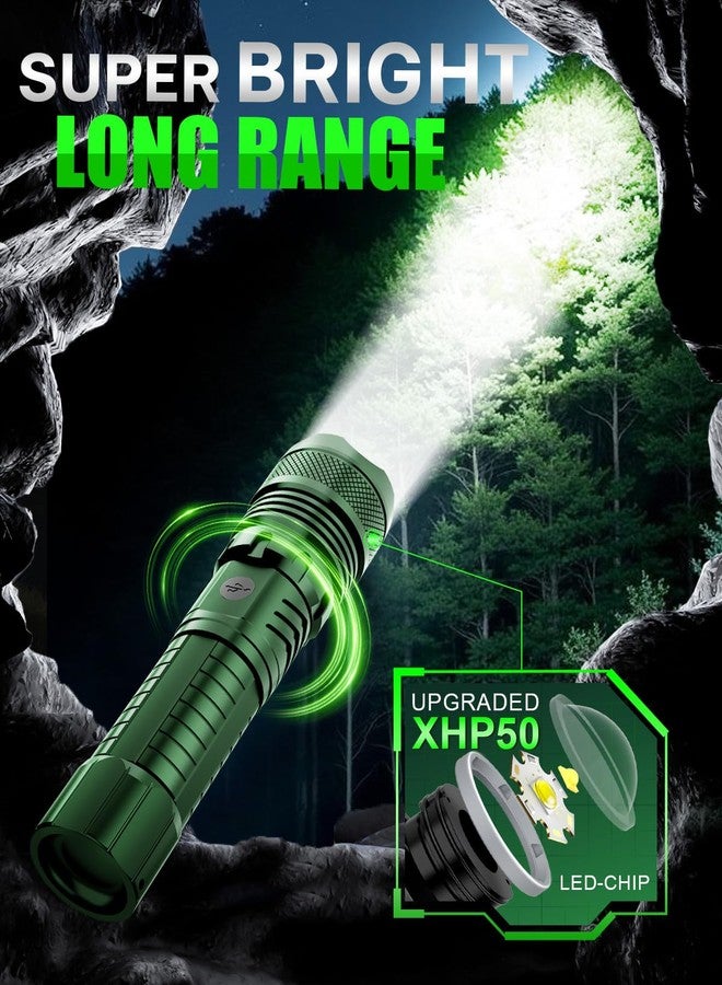 Victoper Green LED Flashlights, High Powered 1,000,000 Lumens Super Bright Tactical Flashlight, Rechargeable, 5 Modes Zoomable Waterproof Flash Lights for Emergency, Outdoor, Home, Camping - Image 2