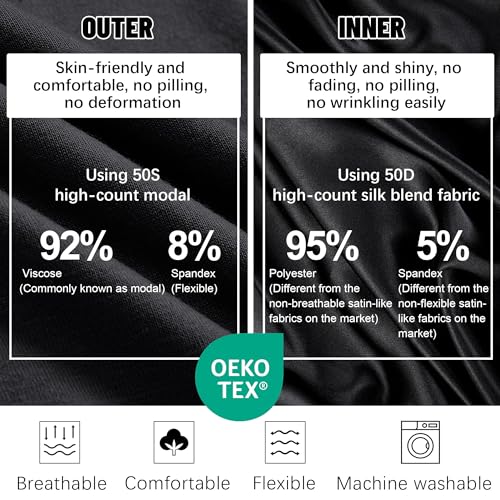 Ababalaya Silky Satin Lined Turban for Women Mens Halo Turban PRE-Tied Beanie Hats Silky Lined Durag for Waves Sleeping Bonnet Sleep Cap, Black - Image 2